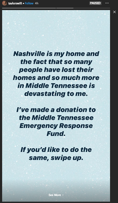 Taylor Swift on Tennessee tornado