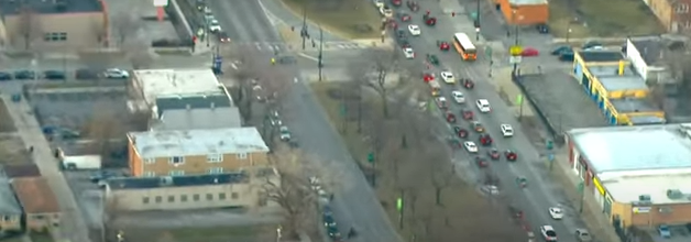 Cars waiting on line for free gas 