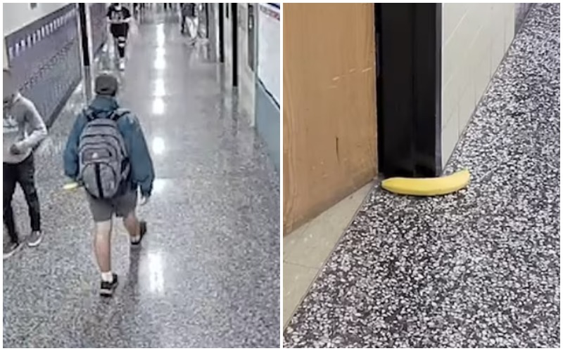 suspected student walking with banana 