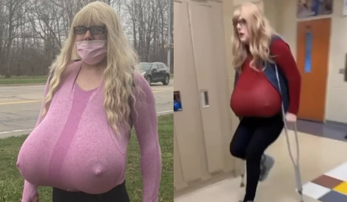 Canadian teacher with giant prosthetic breasts reportedly claims they're  'real', slams 'body-shaming' online