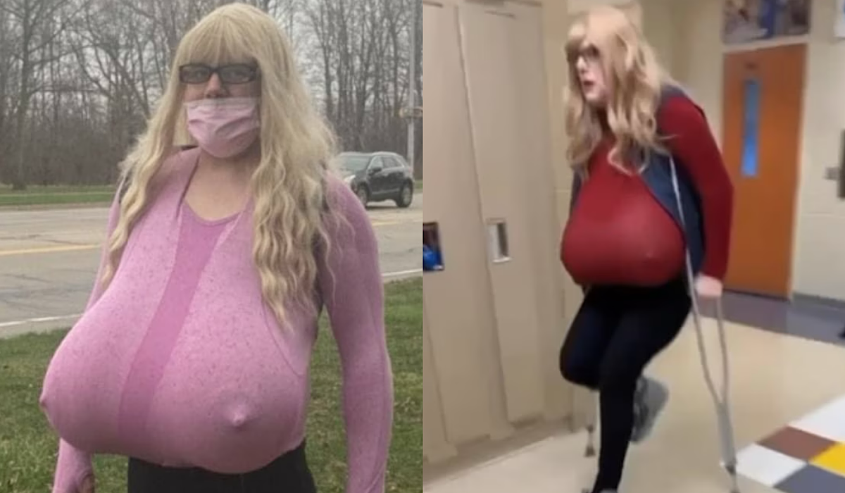 Oli London on X: The Canadian Trans teacher who sparked outrage for  wearing Z Cup prosthetic breasts while teaching children at a school is now  claiming they are REAL breasts and they