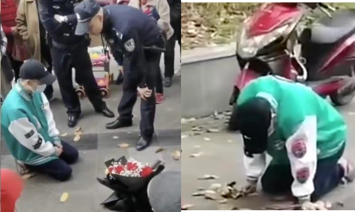 Man kneels for 21 hours in front of ex girlfriends job