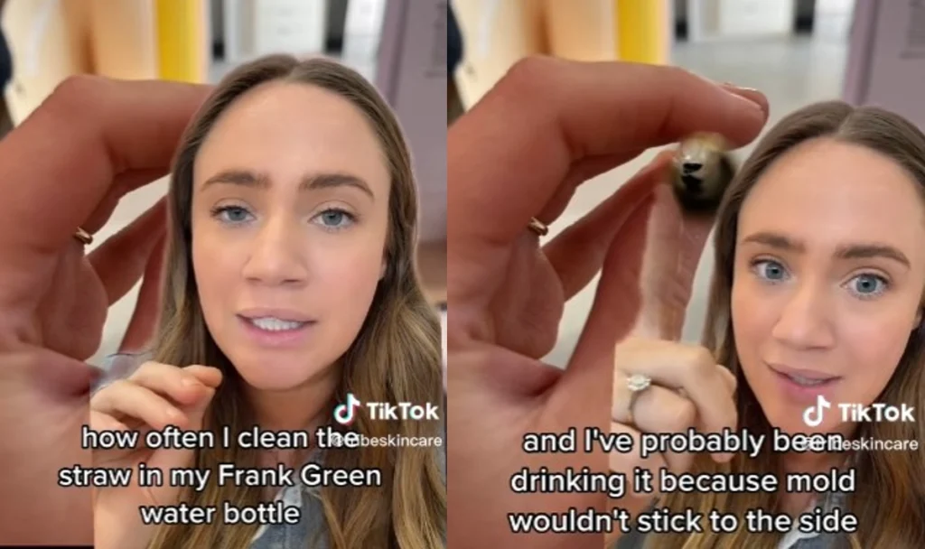 woman learns that she has to clean water bottle straw