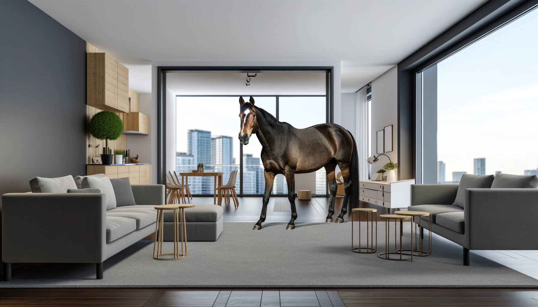 horse inside apartment