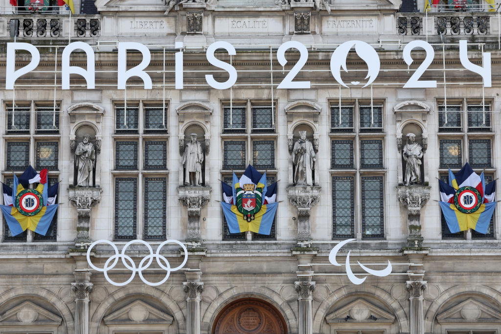 Landmark in Paris with Olympics 2024 logo