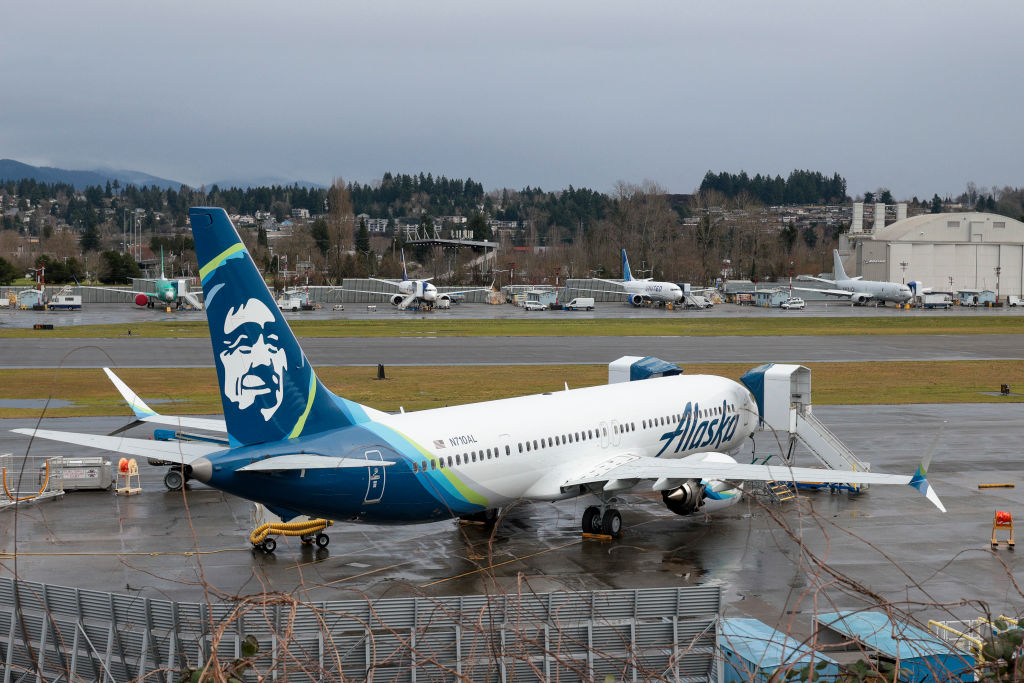 A boeing 737 plane used by Alaska Airlines
