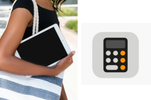 woman holding ipad and the Calculator app for iOS