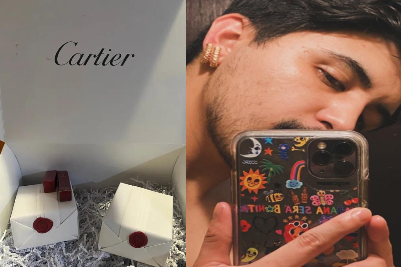 Rogelio Villarreal and the earrings he purchased from Cartier