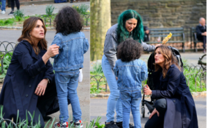 Mariska Hargitay seen helping a lost child while filming one of the final episodes for SVU's 25th season
