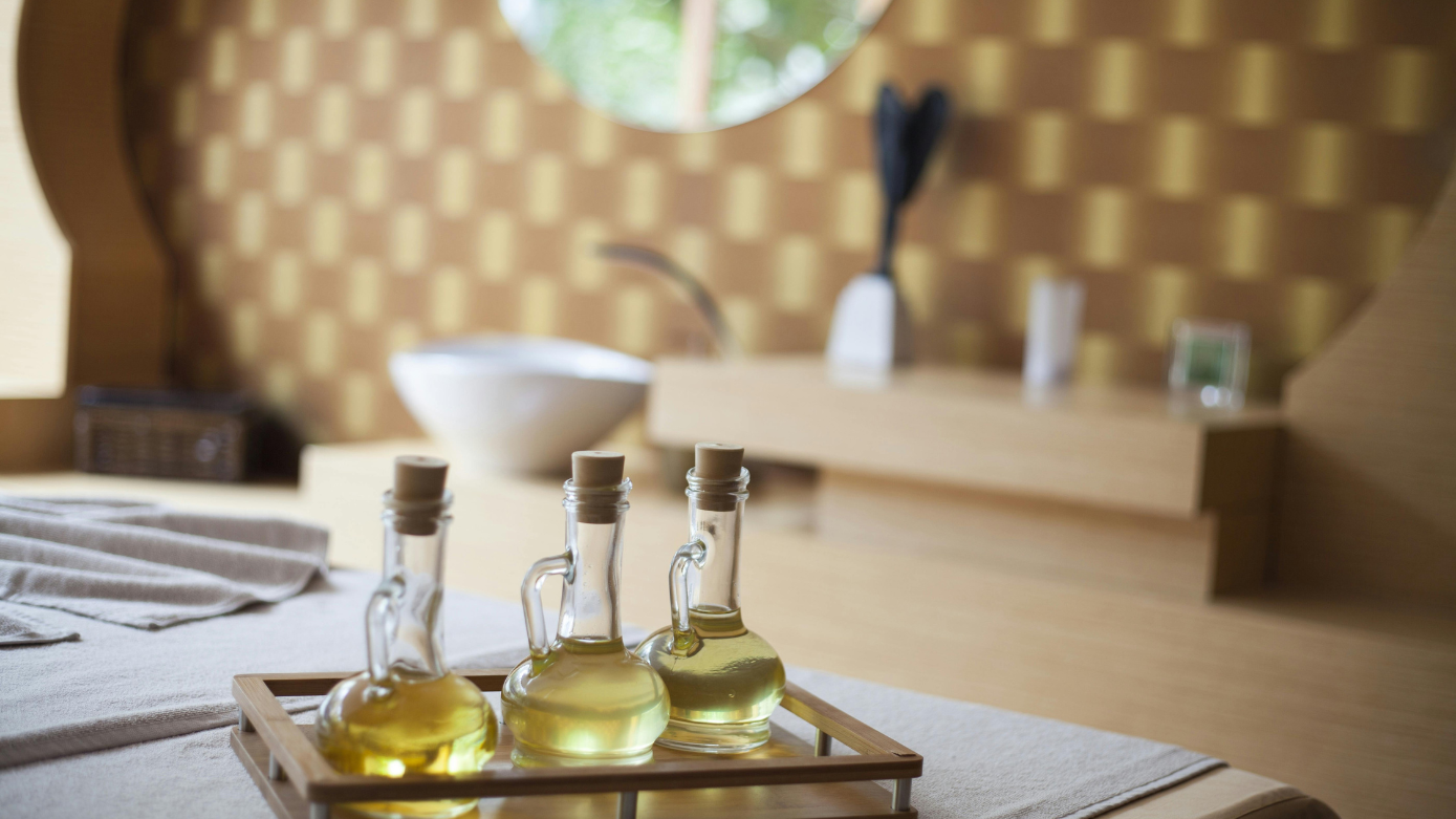 bottles of castor oil in bathroom