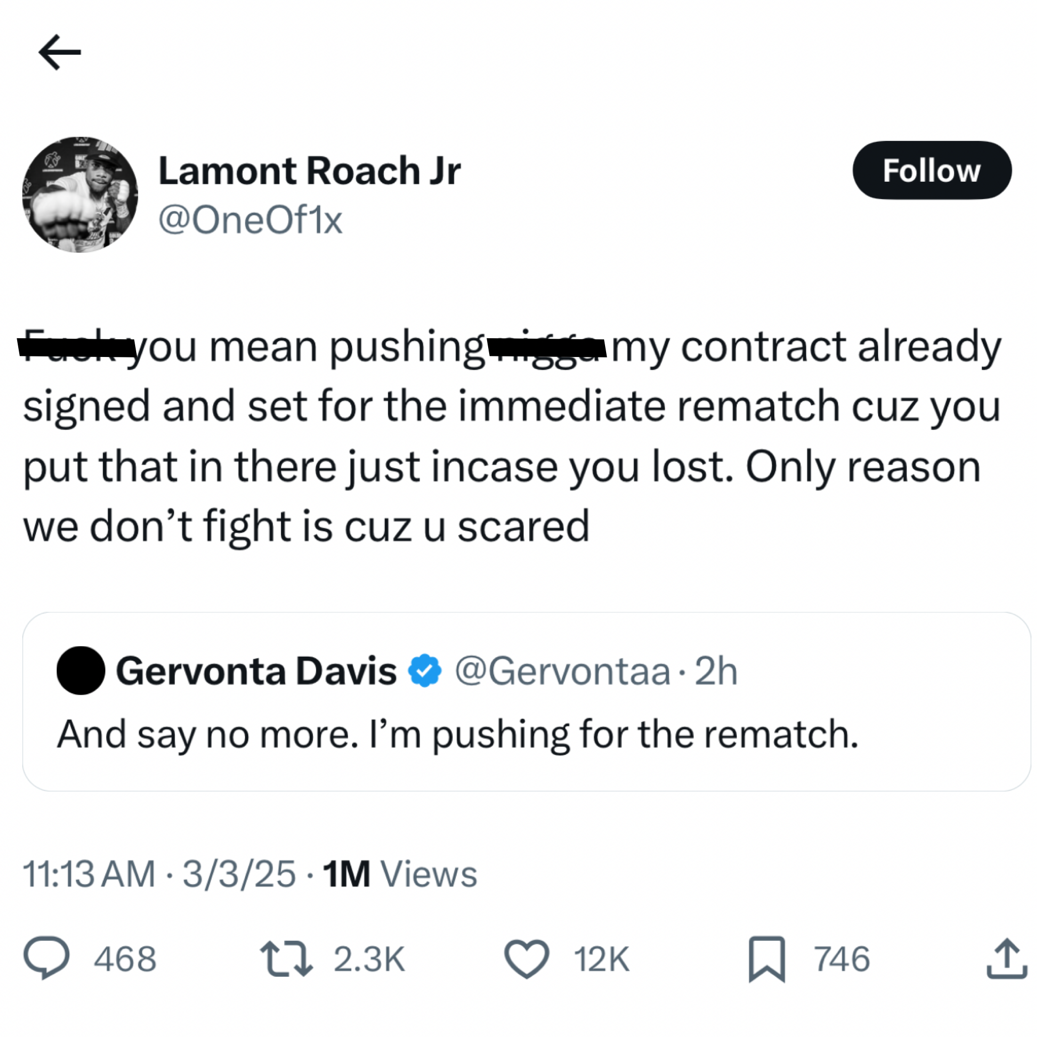 Gervonta Davis 'Pushing' for Lamont Roach Jr. Rematch — He Responds