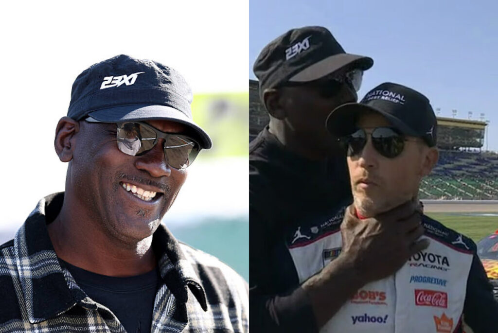 Michael Jordan Goes Viral Again After Grabbing  Co-Owner Denny Hamlin’s Throat And Planting Kiss On His Head