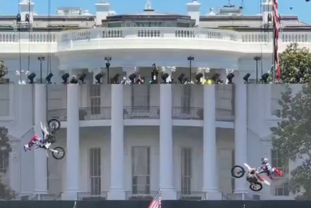 Motorcross Athletes Make History Jumping Dirt Bikes Over White House South Lawn, Nitro Circus Stuntman Travis Pastrana Does BMX Backflip
