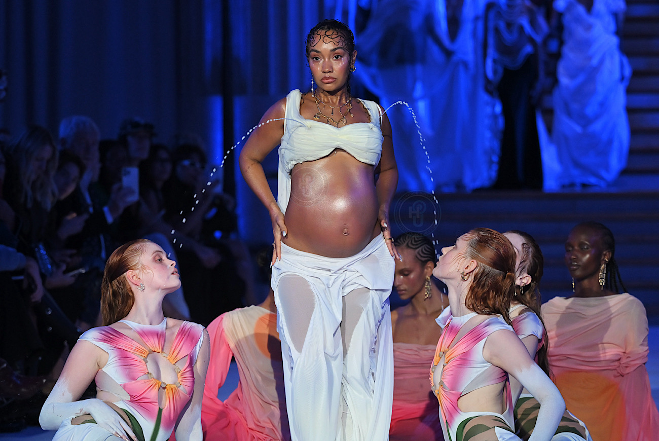 I AM WOMAN! Pregnant Singer Leigh-Anne Pinnock Flaunts Belly Bump And Models Bra With Lactating Milk Stream In DI PETSA’s HOLY MILK London Fashion Week Show