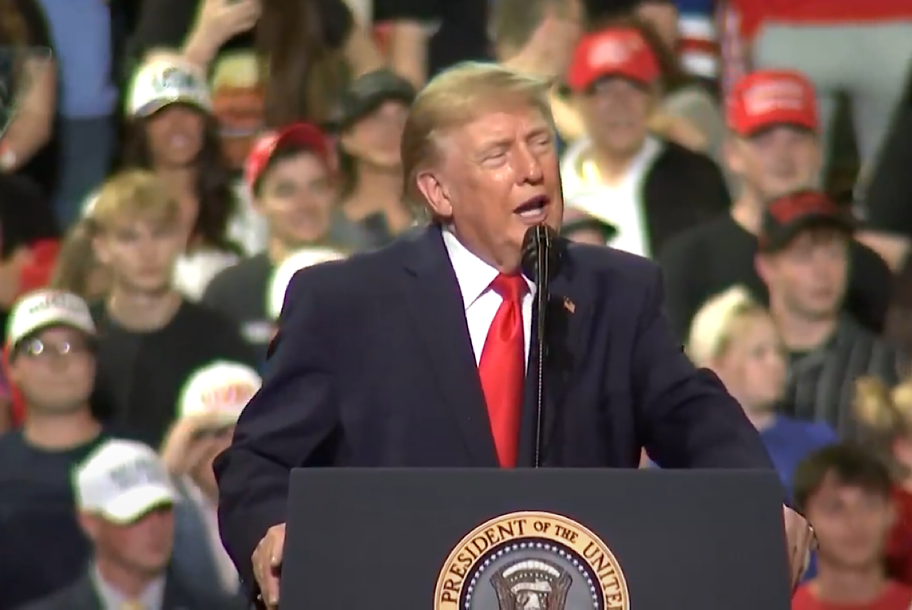 President Donald Trump Watches MAGA Man Punch Female Protestor Then He Body Shames & Misgenders Her: ’He’s Gotta Go On A Diet, He’s A Fat Guy’